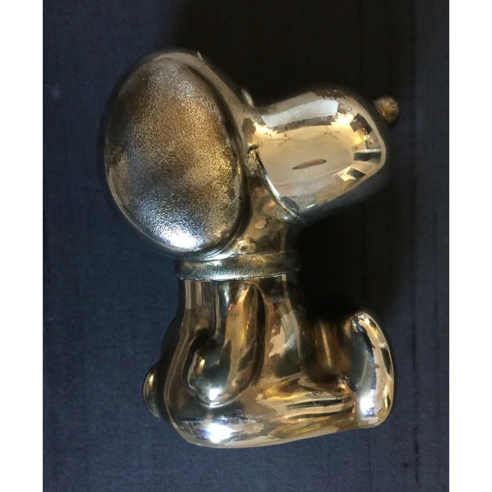 VINTAGE PEANUTS SNOOPY Silver Plated Bank, With Bottom Metal Plug